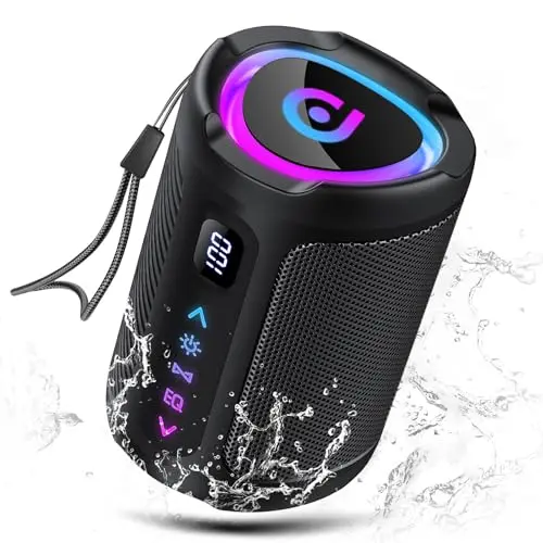 aowoka Bluetooth-Lautsprecher, tragbar, kabellos mit LED-Licht und Digitalanzeige