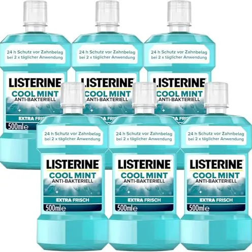LISTERINE Cool Mint 6 x 500 ml - Antibakterielle Mundspülung mit Minzgeschmack für optimale Zahnpflege