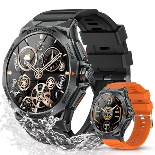 OHUGNA Smartwatch für Herren mit 1,4 Zoll AMOLED Bildschirm, Fitness-Tracker, IP68 wasserdicht, 100+ Sport- und Schlaf-Tracker