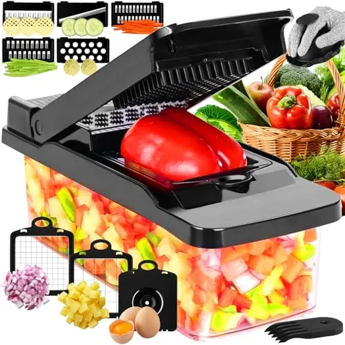 Gemüseschneider Mandoline Multischneider Zwiebelhäcksler für Obst und Gemüse - Schwarz