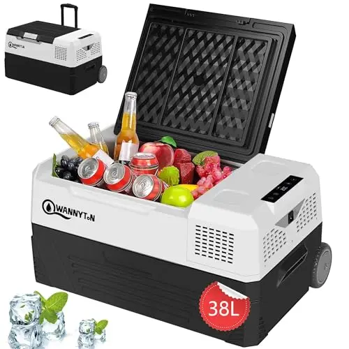 WANNYTON elektrische Kühlbox 38L für Auto, LKW, Boot & Wohnmobil – tragbar mit Rädern und Griffen