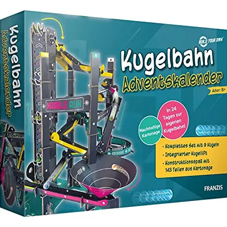 FRANZIS Kugelbahn Adventskalender - 24-tägiges Bastelset für Kinder ab 8 Jahren, inkl. 9 Kugeln