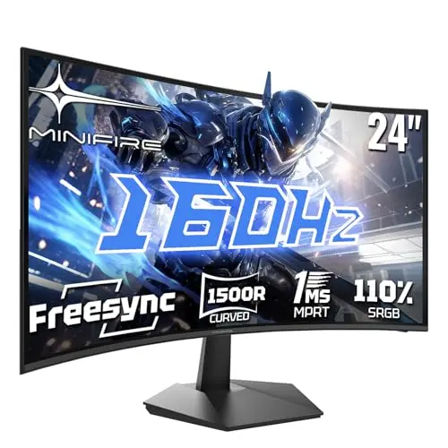 Minifire 24 Zoll Curved Gaming Monitor, 160Hz, 1ms Reaktionszeit, FHD 1080P, VESA-kompatibel
