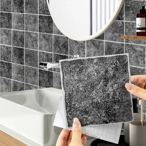 Hode Fliesenaufkleber 15x15cm Grau, Selbstklebende Fliesenfolie für Küche und Bad, 24 Stück