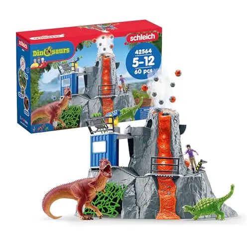 Schleich Dinosaurier Vulkan Expedition 42564 - Set mit Vulkan, Yuki & 2 Figuren - Spielzeug für Kinder ab 3 Jahren