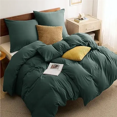 BEDSURE Bettwäsche 135x200cm grün, 4-teilig – Bett- und Kissenbezüge aus Mikrofaser mit Reißverschluss, ÖKO-TEX
