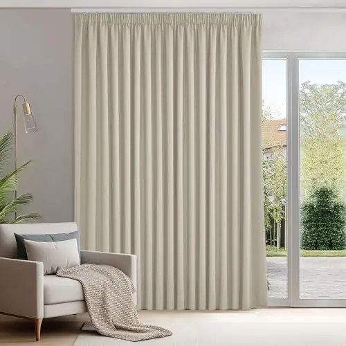 Deconovo blickdichte Gardinen mit Kräuselband, Hitzeschutz, creme