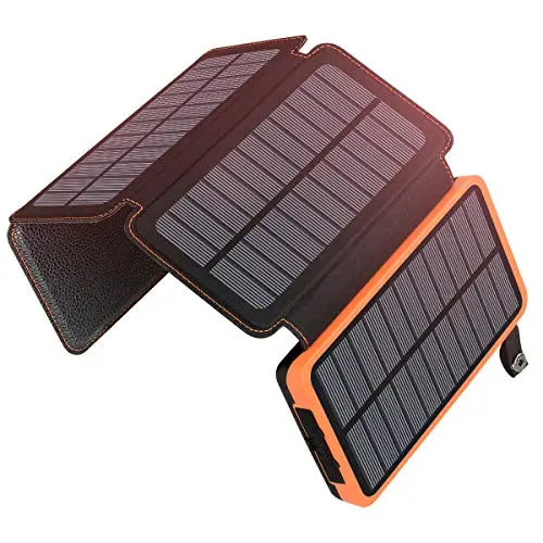 ADDTOP Solar Powerbank 25000mAh - Tragbares Ladegerät mit 4 Solarpanels und 3 USB Ports für Smartphones und Tablets