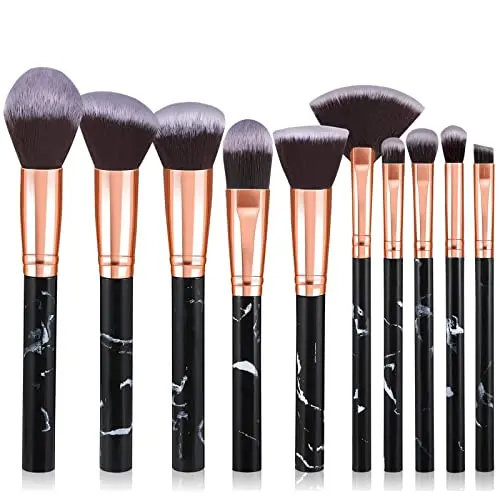 Professionelles 10-teiliges Makeup Pinselset in Schwarz-Marmor für Puder, Foundation und Lidschatten