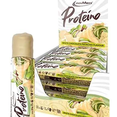IronMaxx Proteino Proteinriegel White Chocolate Pistachio 12 x 30g - Zuckerreduziert, glutenfrei, palmölfrei