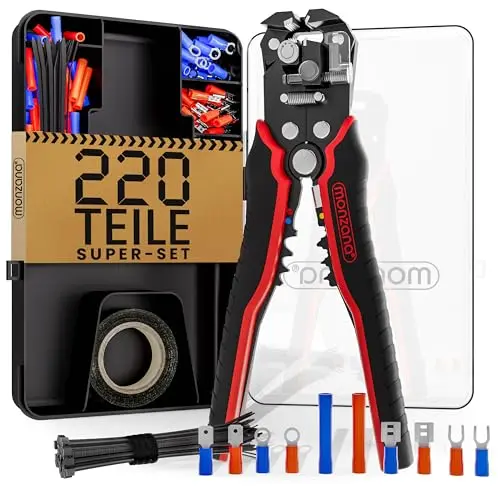 MONZANA® Abisolierzange 3in1 Set mit Zubehör Box, Automatisches Elektro-Abisolierwerkzeug und Crimpzange