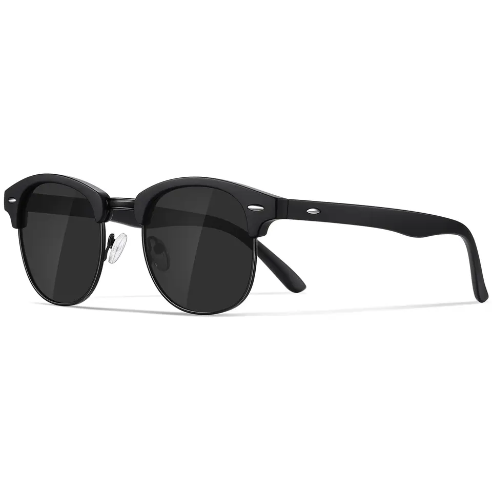 Occhsouo Unisex PolarisierteRetro Sonnenbrille, rechteckig, UV400 Schutz, Metallrahmen, für Autofahren & Reisen (Schwarz/Schwarz)