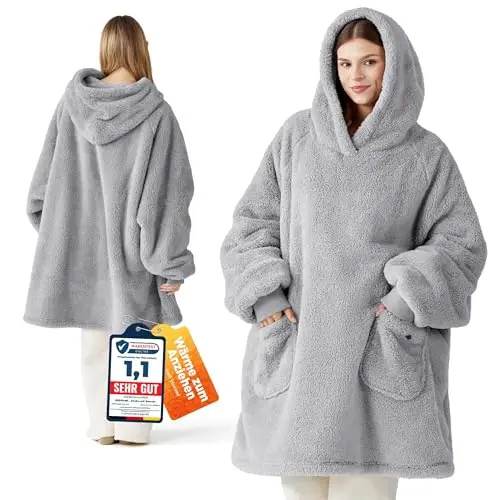 BEDSURE Hoodie Decke mit Ärmeln Grau – 95x85cm