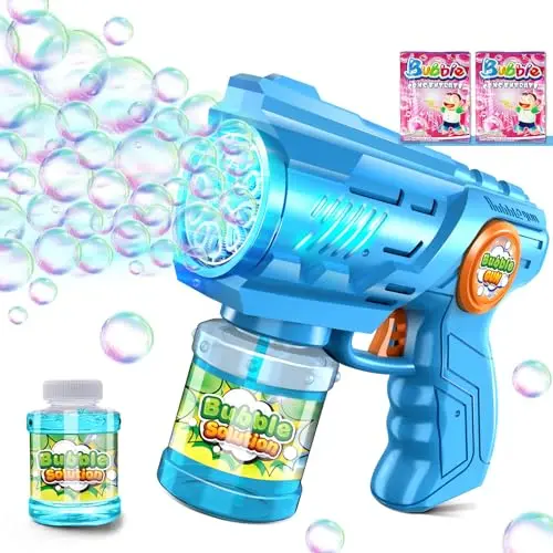 Seifenblasenpistole für Kinder - Automatische Seifenblasenmaschine mit LED Licht, 100 ML Tank, Blau