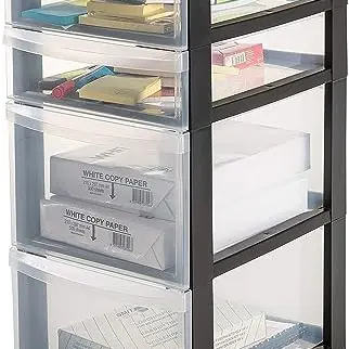 Iris Ohyama Kunststoff-Schubladenbox mit Rollen, 2 flache Schubladen, Schwarz, BPA-frei, für Schlafzimmer, Bad, Schule & Büro