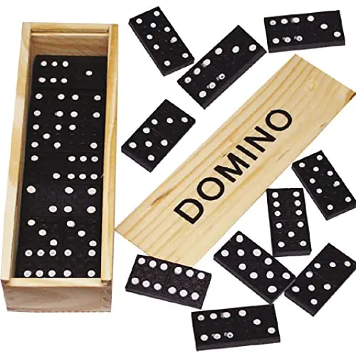 PARENCE Dominospiel – 28 Teile in Holzbox für Kinder & Erwachsene, Schwarz