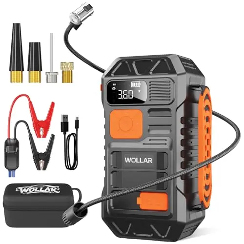 4000A Starthilfe Powerbank mit Kompressor 160 PSI, 24000mAh für Benzin- und Dieselautos, LED Display, Dual Taschenlampe