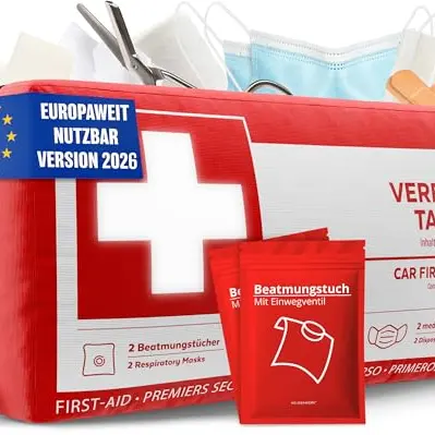 KFZ-Verbandstasche nach Norm 2026 mit Erste-Hilfe-Set, europaweit nutzbar, StVO-konform