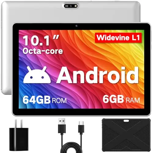 Winsing 10 Zoll Tablet Android 13 mit Etui, 6GB RAM, 64GB ROM, erweiterbar, 5MP+8MP Kamera, WiFi, BT 5.0