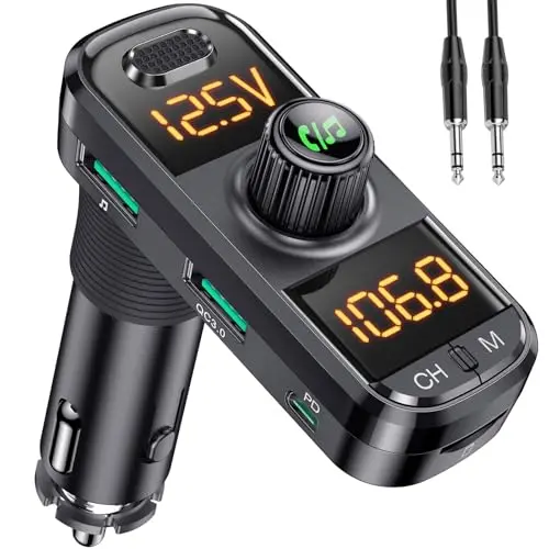 GizmoVine FM-Transmitter für Auto mit Bluetooth und Schnellladefunktion, Hands-Free Adapter