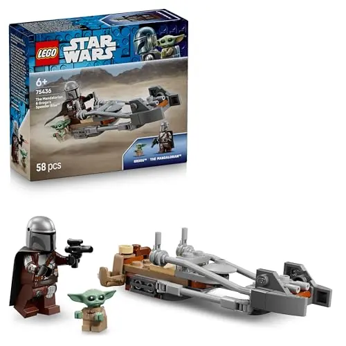 LEGO Star Wars Mandalorianer und Grogu auf Speeder Bike – Set mit 2 Figuren für Kinder ab 6 Jahre