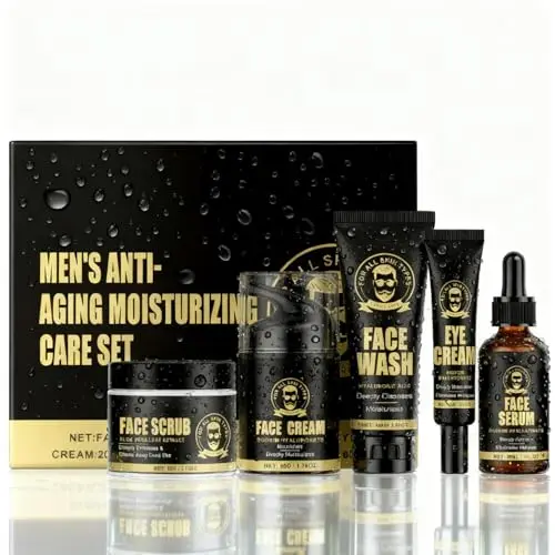 Männer Gesichtspflege-Set mit Hyaluronsäure, Retinol & Glycerin – 5-teiliges Anti-Aging & Feuchtigkeitsset, perfekt als Geschenk