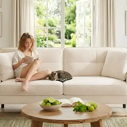 Domusensus 3-Sitzer Sofa, 175 cm, bequem, modern, in Beige, schnelle Montage ohne Werkzeug, perfekt für Jugendzimmer, Wohnung oder Büro
