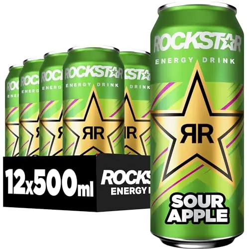 Rockstar Energy Drink Sour Apple, erfrischender Energy-Drink, 12x500ml