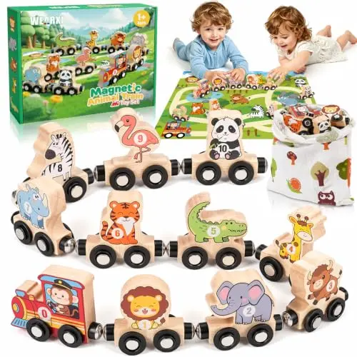 WEARXI Spielzeug ab 1-3 Jahre für Jungen & Mädchen, Magnet Zug aus Holz