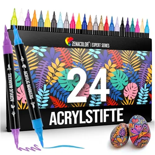 Zenacolor 24 Wasserfeste Acrylstifte mit Doppelspitze für verschiedene Oberflächen