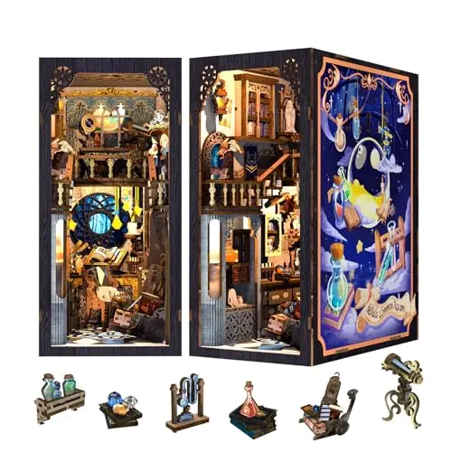 Fsolis DIY Book Nook Kit - Nebula Rest Room, Miniatur Buch Nook mit LED, Staubschutzplatte, Holz 3D Puzzle, Geschenke für Erwachsene