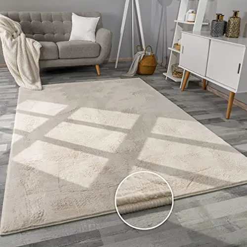 Paco Home Hochflor Teppich Plüsch Shaggy 60x90 cm Creme