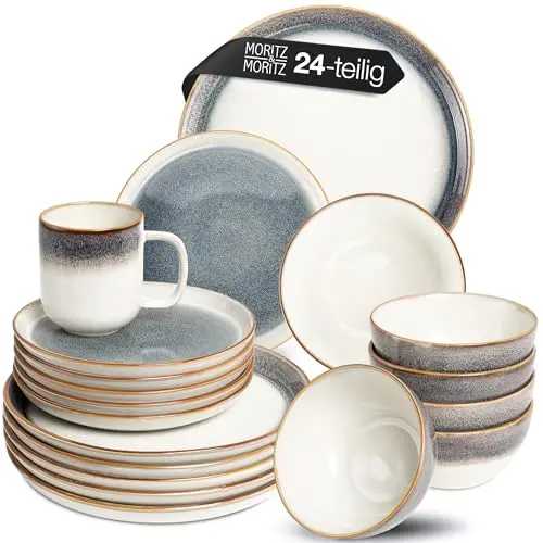Moritz & Moritz TARENTO 24-tlg. Geschirrset für 6 Personen in Grau - Elegantes Steinzeug-Set