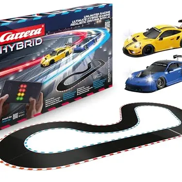 Carrera HYBRID Runway Chase: Porsche 911 GT3 R im Maßstab 1:50, Hybrid-Technologie, Smartphone-Steuerung – Amazon Exklusiv