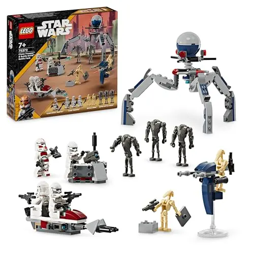 LEGO Star Wars 75372 Clone Trooper & Battle Droid Battle Pack mit 4 Minifiguren, 5 Droiden und Speeder Bike
