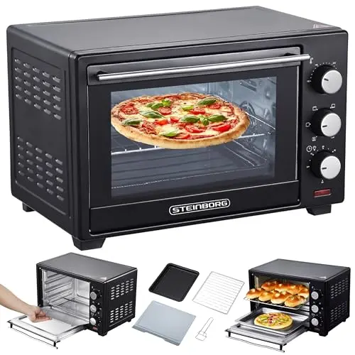 STEInBORG Mini Backofen 25L – 3in1 Pizza-Ofen mit 60 Min. Timer, 1.600 Watt