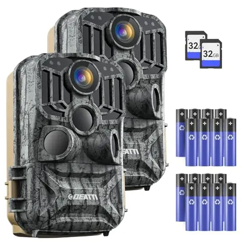 DEATTI 2er Set Wildkamera mit App, 4K 48MP HD Nachtsicht, 120° Weitwinkel, IP66 wasserdicht, 32GB SD-Karte, 16 AA-Batterien