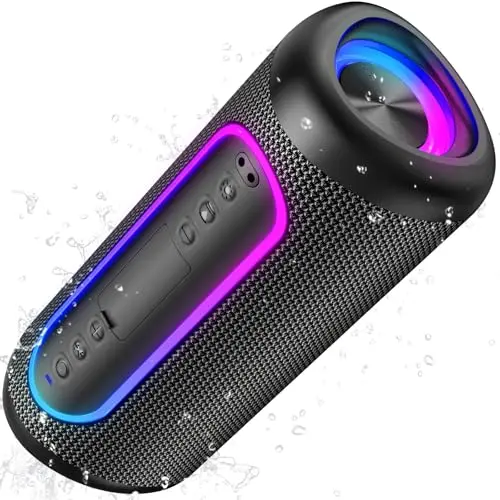 UOHHBOE Bluetooth Lautsprecher - Kräftiger Bass, Wasserdicht, 26 Stunden Akku, RGB-Lichter, Mikrofon für Anrufe