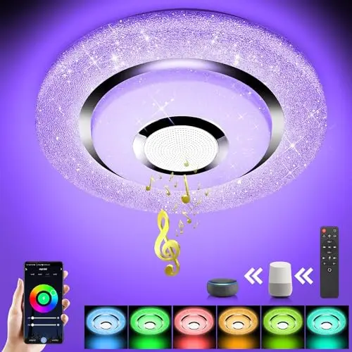 OTREN LED Deckenleuchte Dimmbar mit Bluetooth Lautsprecher & Farbwechsel, 3600LM, kompatibel mit Alexa & Google Home, Ø30CM