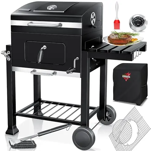 KESSER® Grillwagen BBQ Smoker XL mit Deckel, Rädern, Thermometer und Zubehör
