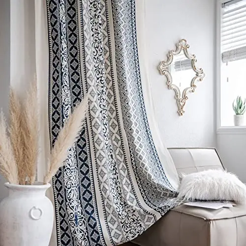 Tospass Boho Vorhänge 2er Set – Halbtransparente Gardinen im Landhausstil für Wohnzimmer und Schlafzimmer, 150x240 cm, Hellblau
