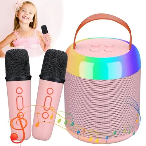 Coikes Karaoke Maschine mit 2 Mikrofonen, Tragbar für Kinder und Erwachsene, mit LED-Lichtern - Perfekt für Geburtstags- und Weihnachtsgeschenke