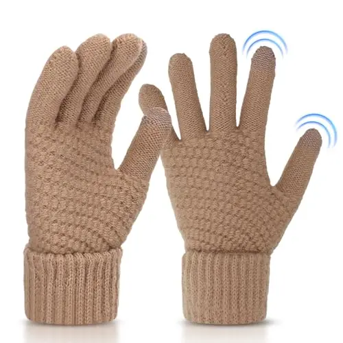 Abeillo Winterhandschuhe, Touchscreen-Strickhandschuhe für Herren und Damen (Khaki)