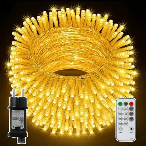 CNMTCCO 20m LED Lichterkette außen & innen, 200 warmweiße LEDs, 8 Modi, mit Timer & Fernbedienung, IP44 wasserdicht, ideal für Weihnachten und Garten