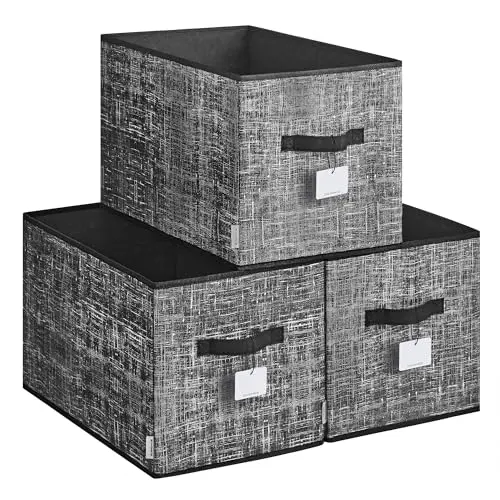 SONGMICS 3er Set Aufbewahrungsboxen, zusammenklappbar, 50 x 30 x 30 cm, tintenschwarz