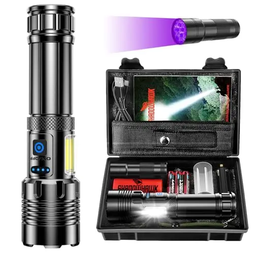 Shadowhawk LED Taschenlampe 500000 Lumen - Extrem hell & aufladbar, 7 Modi, ideal für Camping und Notfälle