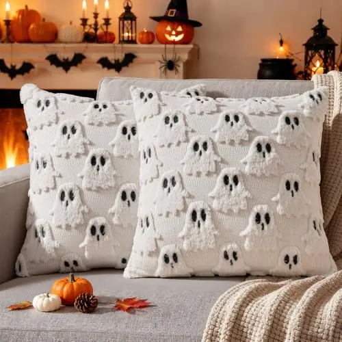 Woaboy Kissenbezüge 40 x 40 cm, Herbstgeist mit Schmollmund, 2er-Set, Weiß