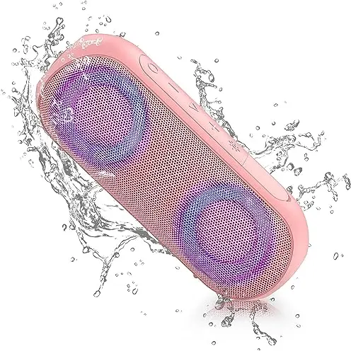 NOTABRICK Bluetooth Lautsprecher mit RGB Licht, Tragbare Musikbox, 30W Stereo, IPX7 Wasserdicht, 24h Akku, Rosa