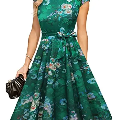 DRESSTELLS Cocktailkleid Damen 1950er Knielang Rockabilly Hochzeitskleid Abendkleid Schwarz mit Blumen 2XL