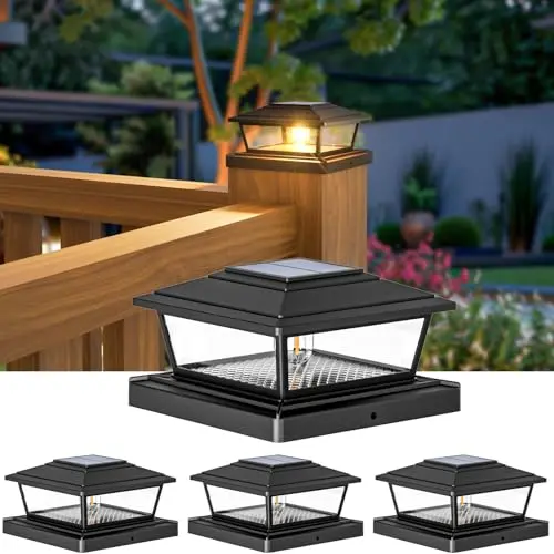 btfarm 4 Stück Solar Pfostenleuchten - IP65 Wasserfest für Garten und Terrasse